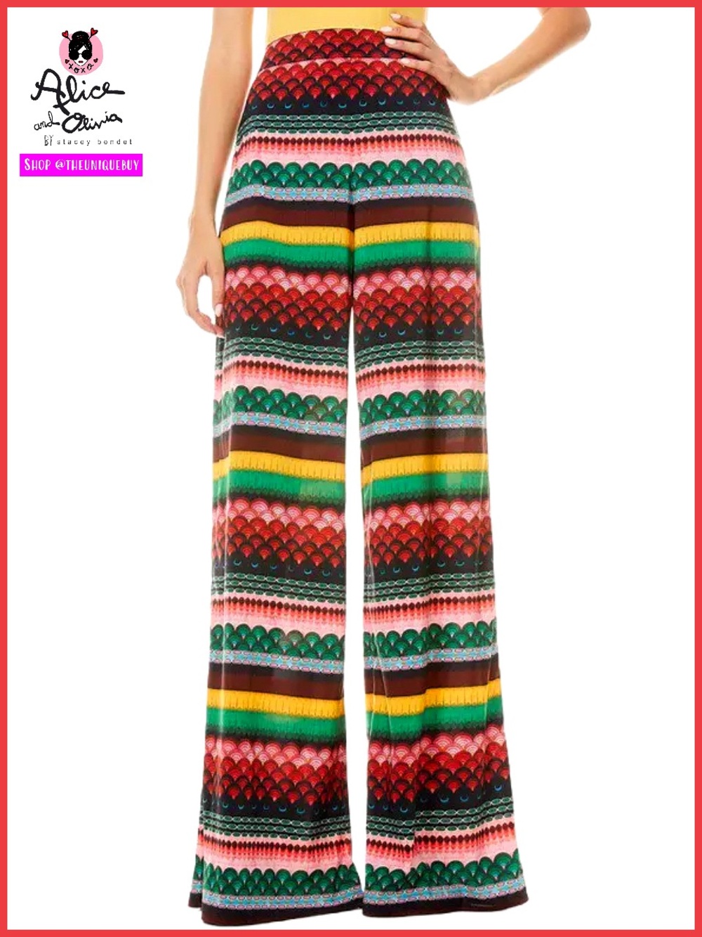 Alice + Olivia Athena Boho Geo Wide Flared Leg Pant
